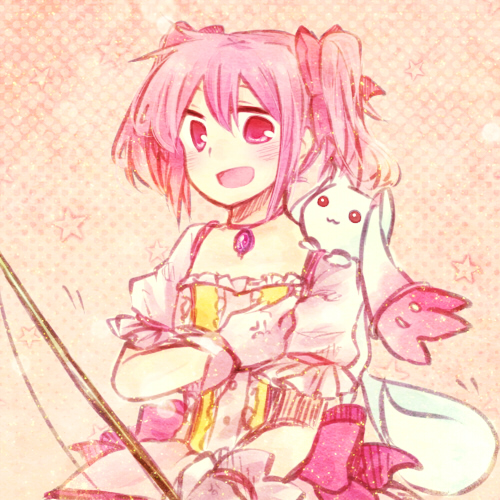 kaname madoka and kyubey (mahou shoujo madoka magica) drawn by mizuki_(flowerlanguage)
