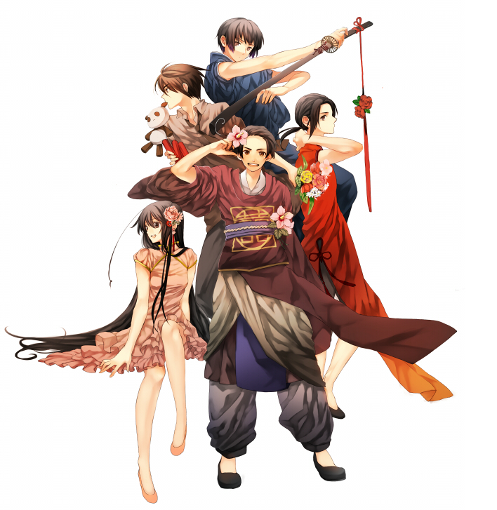 japan, china, taiwan, hong kong, and korea (axis powers hetalia) drawn by hana_(yui)