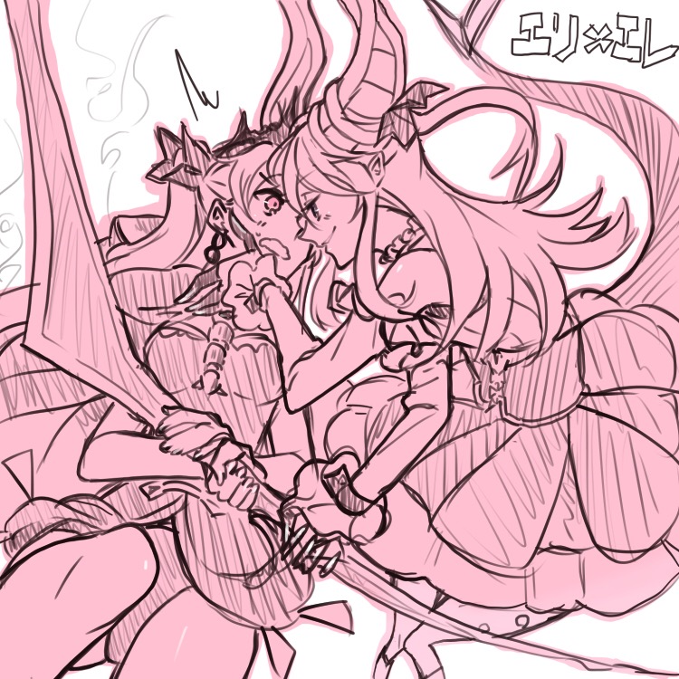 ereshkigal and elizabeth bathory (fate and 1 more) drawn by hollomaru