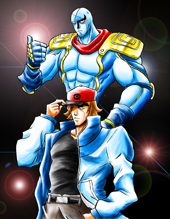 hilbert, star platinum, and sawk (pokemon and 2 more) drawn by naga_u