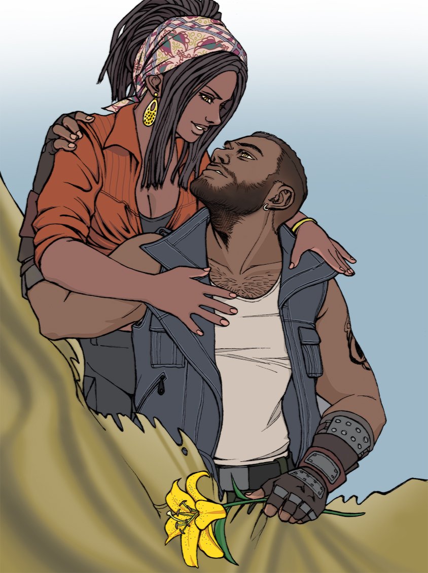 barret wallace and myrna wallace (final fantasy and 3 more) drawn by herzenreine