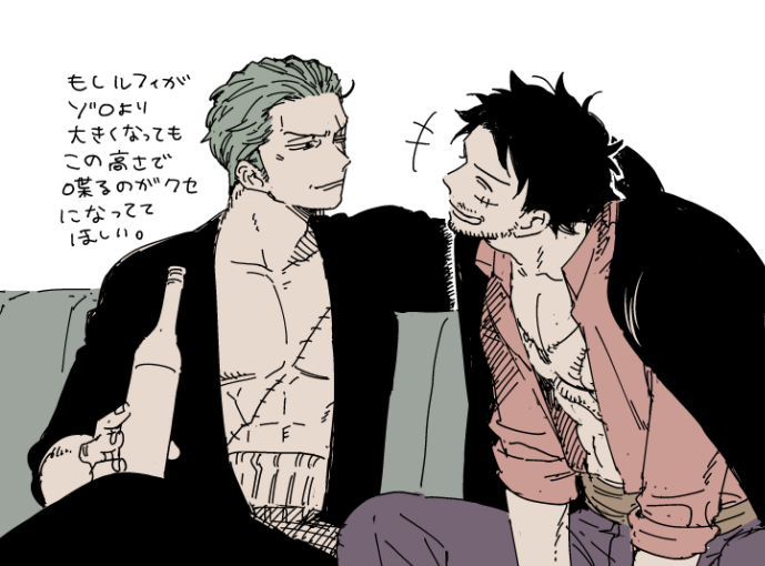 monkey d. luffy and roronoa zoro (one piece) drawn by neshogatsu_co
