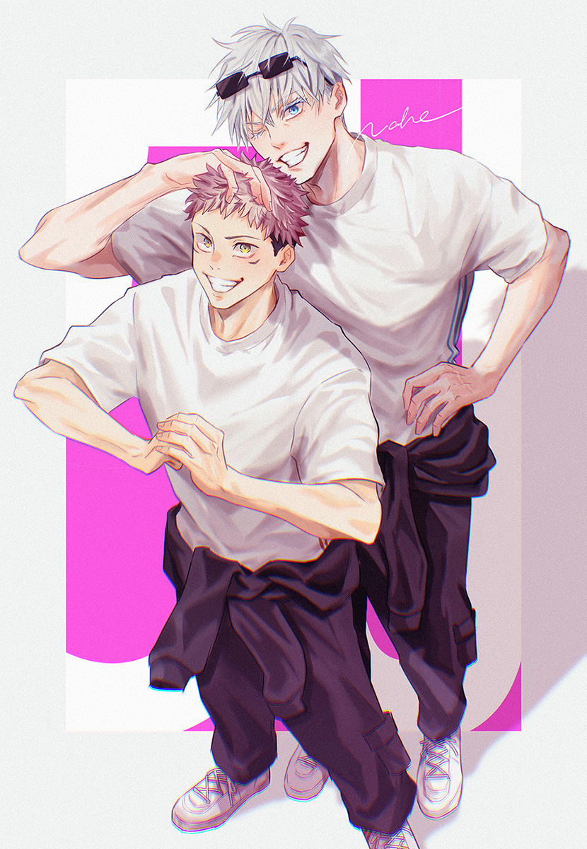 gojou satoru and itadori yuuji (jujutsu kaisen) drawn by takotakojuju