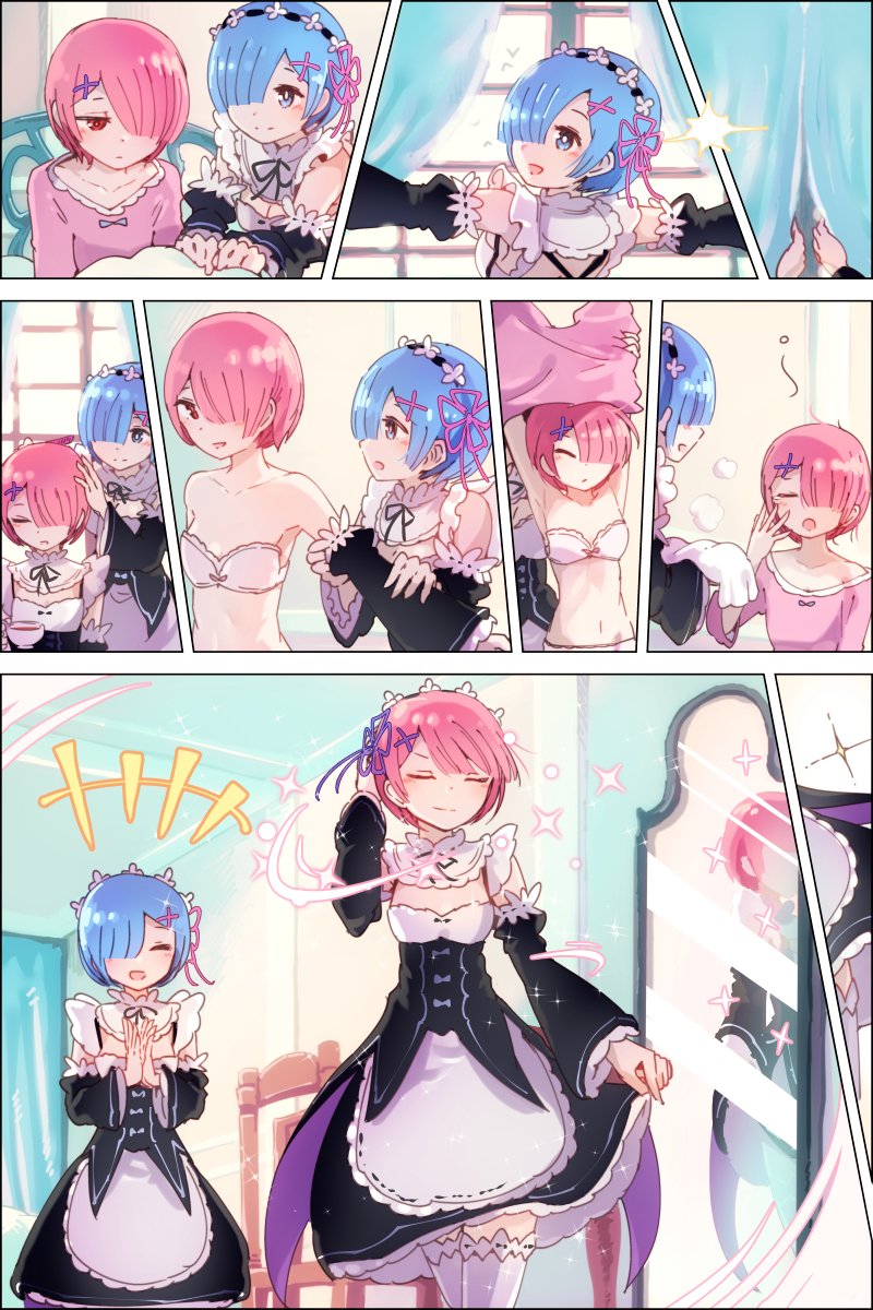 rem and ram (re:zero kara hajimeru isekai seikatsu) drawn by inaeda_kei