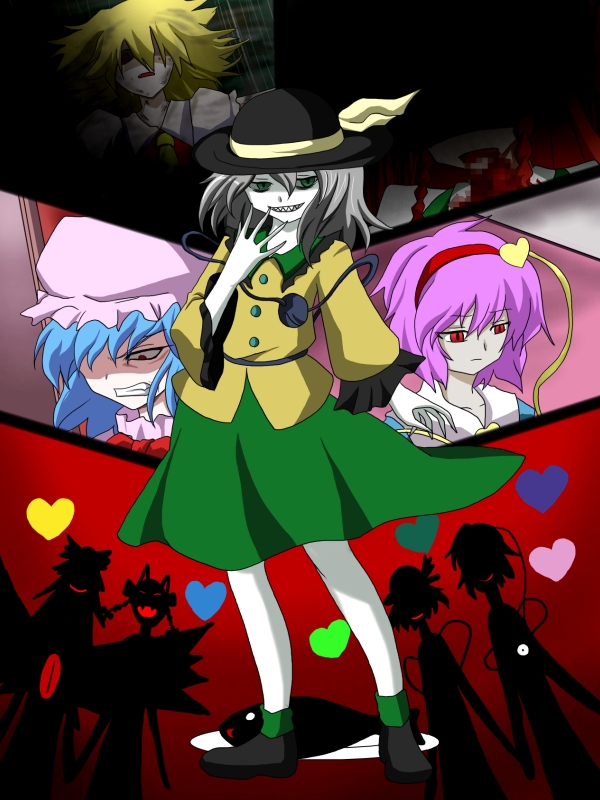 remilia scarlet, flandre scarlet, komeiji koishi, komeiji satori, kaenbyou rin, and 1 more (touhou and 1 more) drawn by akuseru_akira