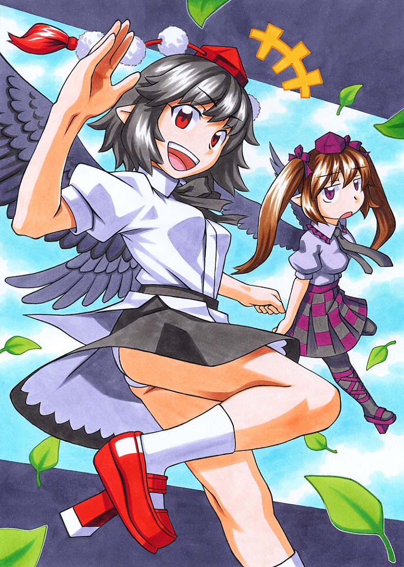 shameimaru aya and himekaidou hatate (touhou) drawn by kawachi_koorogi