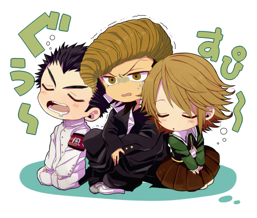 fujisaki chihiro, ishimaru kiyotaka, and owada mondo (danganronpa and 1 more) drawn by uemura
