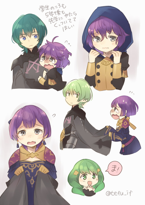 bernadetta von varley, male byleth, and flayn (fire emblem and 1 more) drawn by tefutene