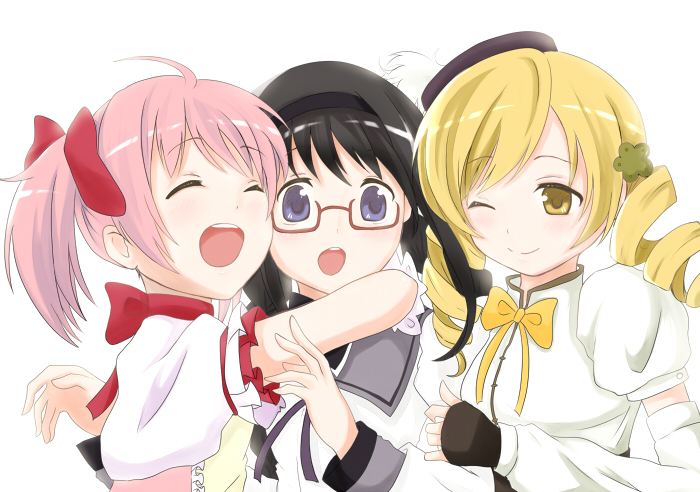 akemi homura, kaname madoka, and tomoe mami (mahou shoujo madoka magica) drawn by kitano_(nana)