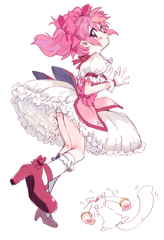 kaname madoka and kyubey (mahou shoujo madoka magica) drawn by amezawa_koma