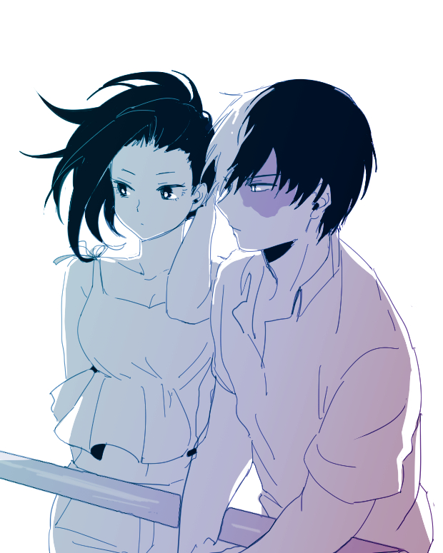todoroki shoto and yaoyorozu momo (boku no hero academia) drawn by saran