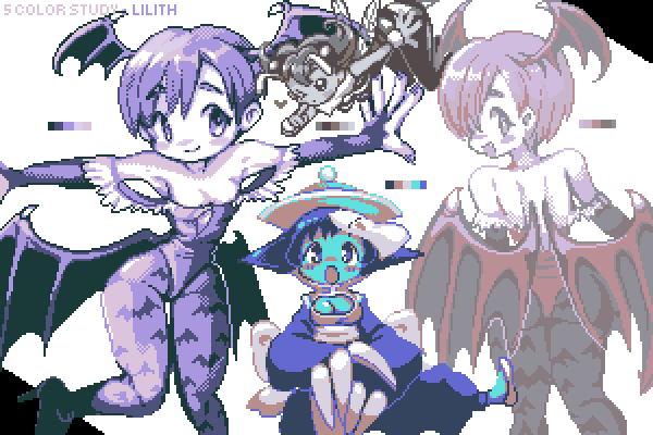 lilith, hsien-ko, q-bee, and mei-ling (darkstalkers) drawn by christy_frisby