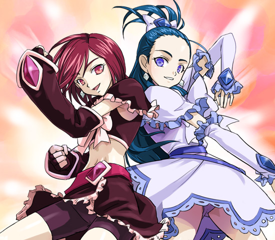 cure black, cure white, kiryuu michiru, and kiryuu kaoru (precure and 2 more) drawn by haruyama_kazunori