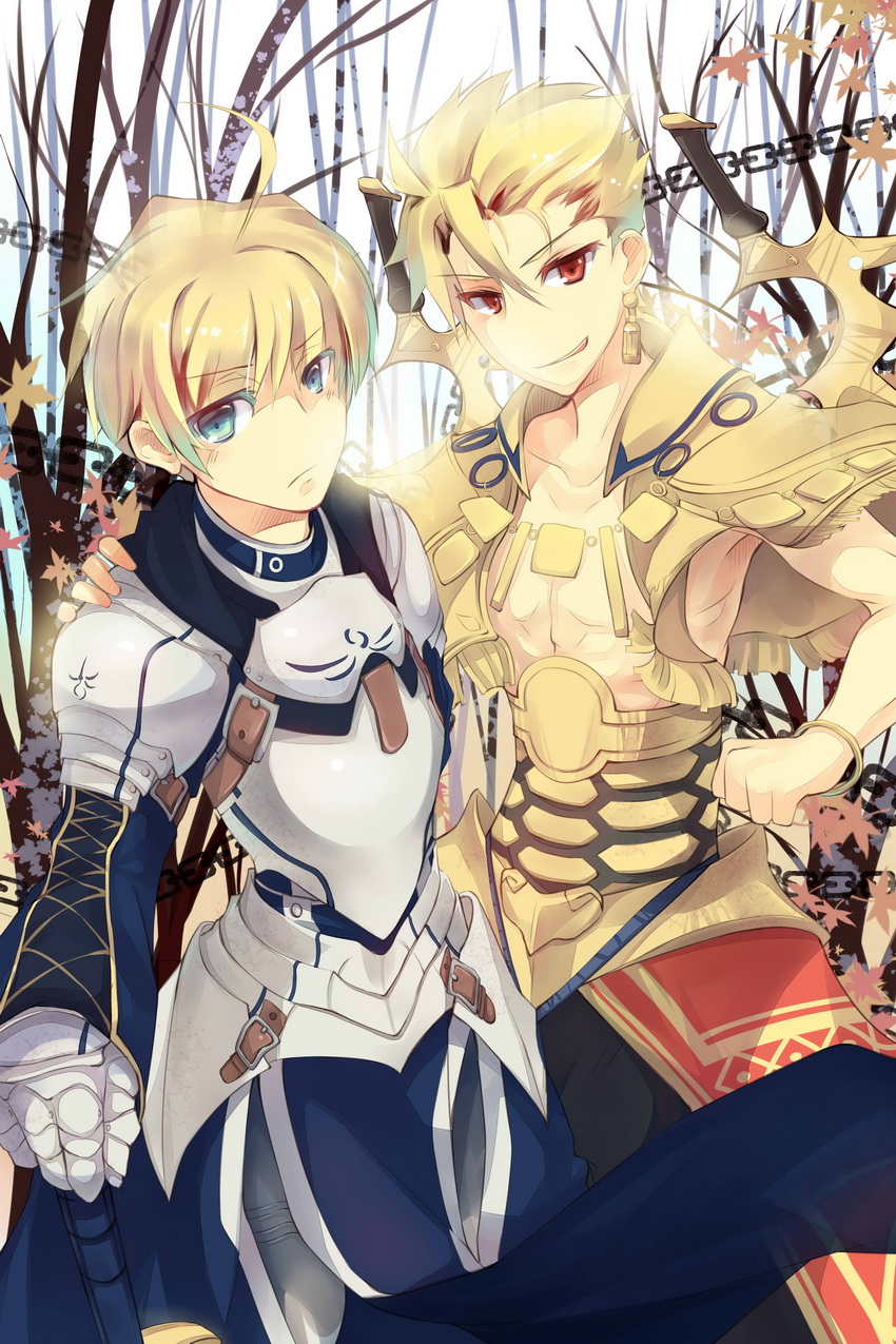 arthur pendragon and gilgamesh (fate and 1 more) drawn by rain_lan