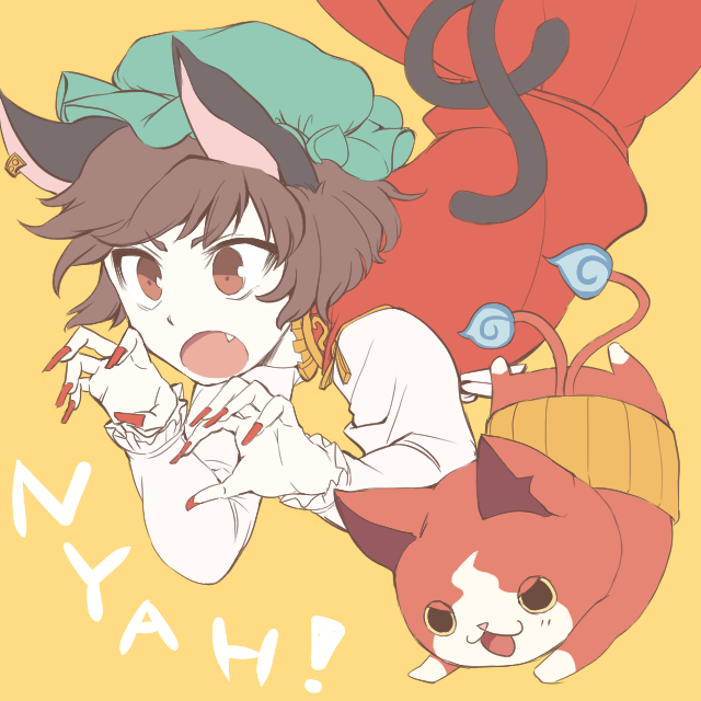chen and jibanyan (touhou and 1 more) drawn by kiitos12
