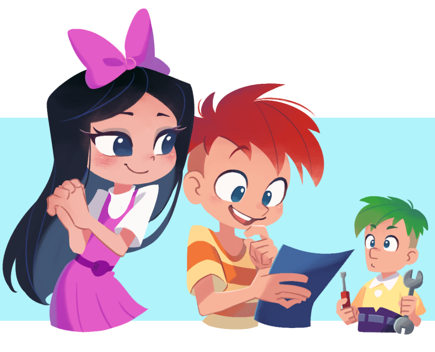 phineas flynn, isabella garcia-shapiro, and ferb fletcher (phineas and ferb) drawn by ukata