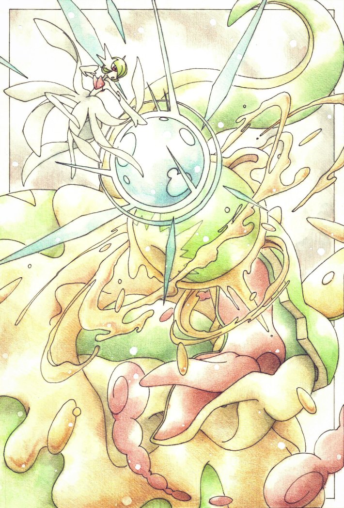 gardevoir, mega gardevoir, appletun, flapple, and gigantamax flapple/appletun (pokemon) drawn by inori_(pokemoart)