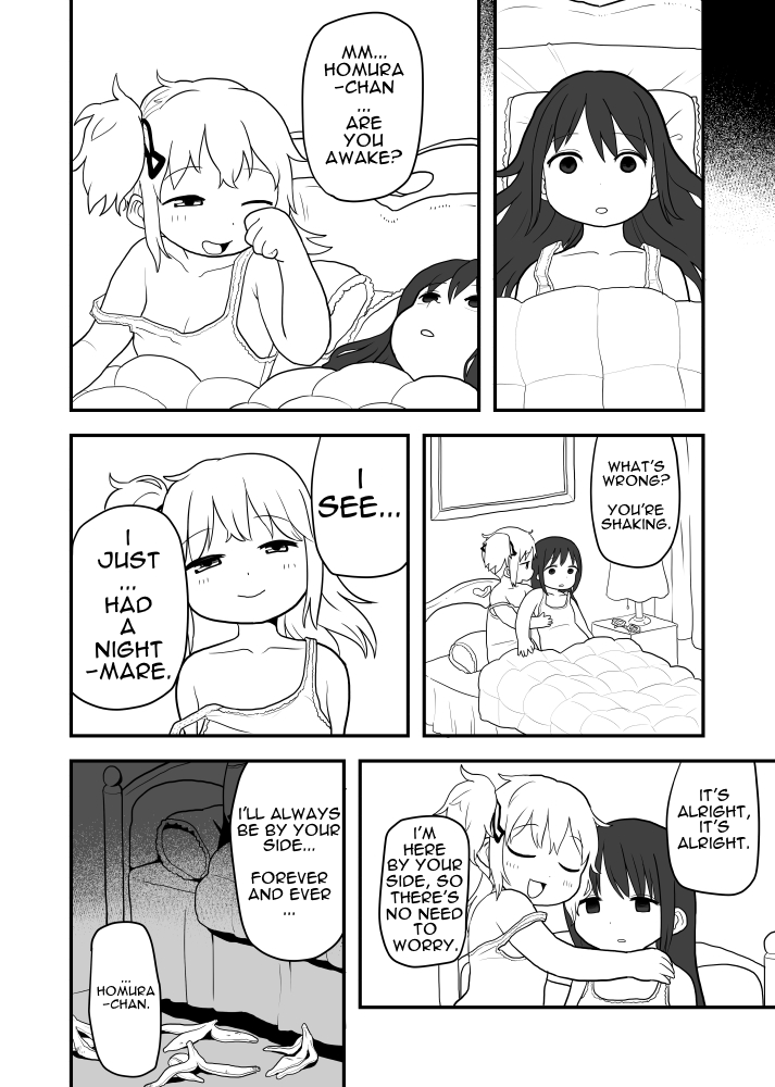 akemi homura and kaname madoka (mahou shoujo madoka magica) drawn by yoshino_norihito
