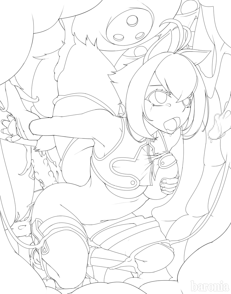 makoto nanaya and arakune (blazblue) drawn by baronia