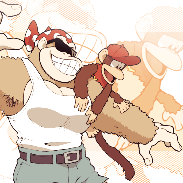 diddy kong and funky kong (donkey kong) drawn by minashirazu