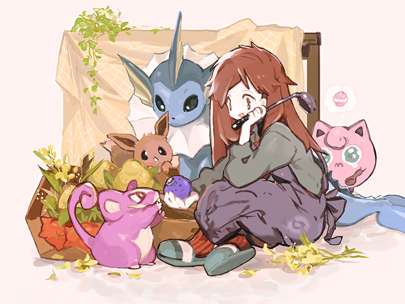 eevee, leaf, vaporeon, jigglypuff, and rattata (pokemon and 1 more) drawn by lillin