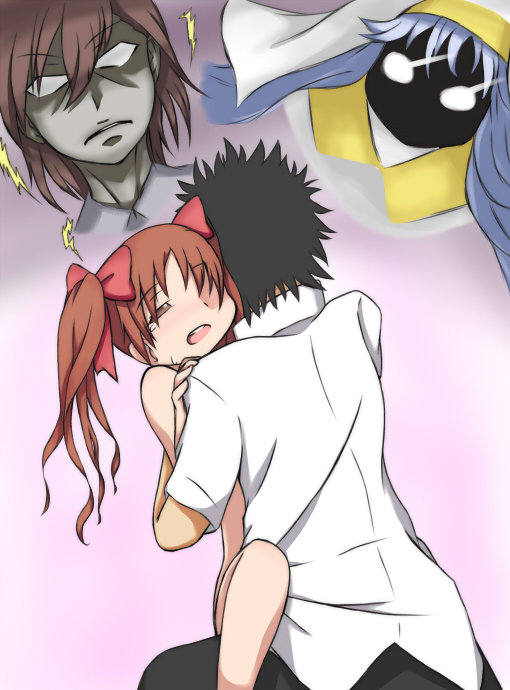 misaka mikoto, shirai kuroko, kamijou touma, and index (toaru majutsu no index) drawn by piyopiyo_(piroman)