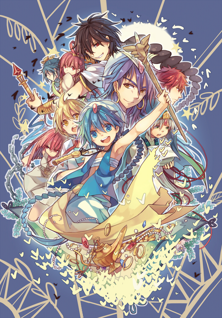 morgiana, aladdin, alibaba saluja, judal, ren kougyoku, and 4 more (magi the labyrinth of magic) drawn by yayin_(yayin233)