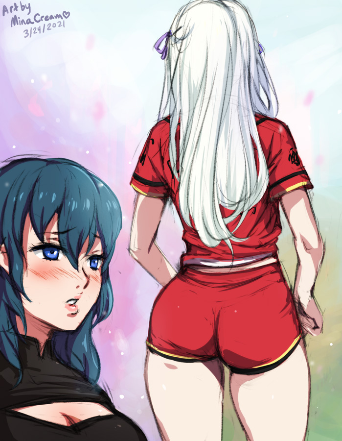 female byleth and edelgard von hresvelg (fire emblem and 1 more) drawn by mina_cream