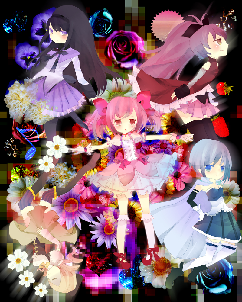 akemi homura, kaname madoka, miki sayaka, sakura kyoko, and tomoe mami (mahou shoujo madoka magica) drawn by hisagi