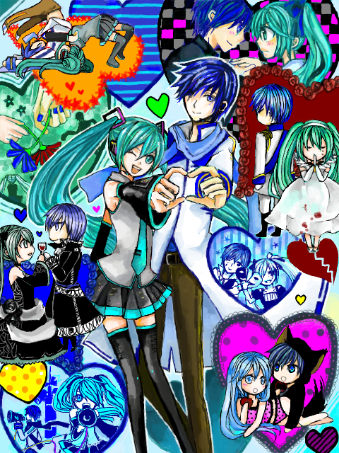 hatsune miku and kaito (vocaloid and 7 more) drawn by rosaceo
