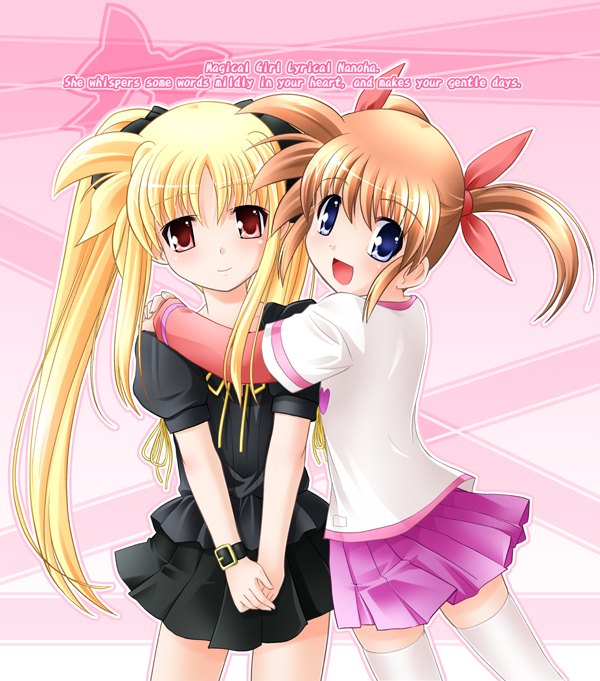 fate testarossa and takamachi nanoha (lyrical nanoha and 2 more) drawn by sumeragi_kou