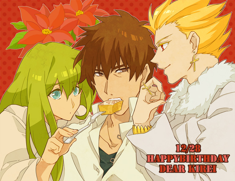 kotomine kirei, enkidu, and gilgamesh (fate and 2 more) drawn by eiji_(europe)