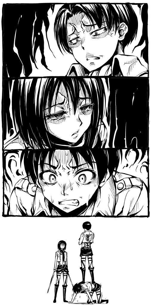 mikasa ackerman, eren yeager, and levi (shingeki no kyojin) drawn by noise_(tsuzuki)