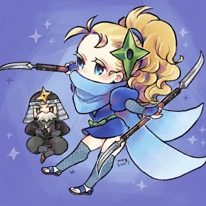 krile mayer baldesion, ninja, and galuf halm baldesion (final fantasy and 1 more) drawn by megsuri