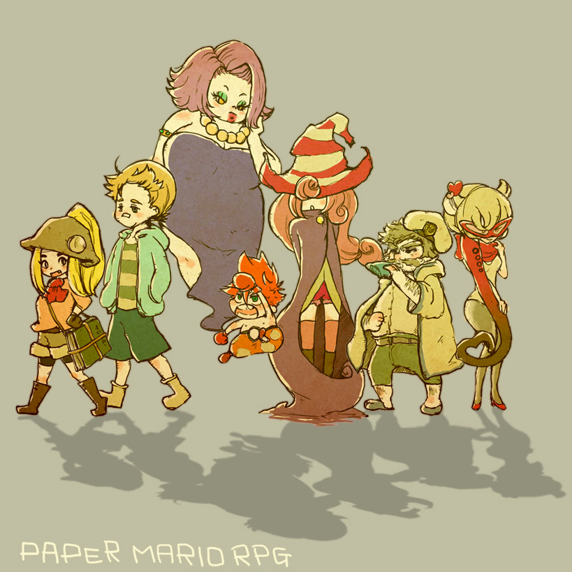 yoshi, vivian, goombella, admiral bobbery, ms. mowz, and 3 more (mario and 2 more) drawn by noguron