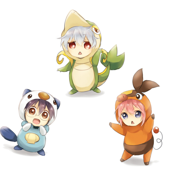 sakata gintoki, oshawott, snivy, kagura, tepig, and 1 more (pokemon and 2 more) drawn by maruki_(punchiki)