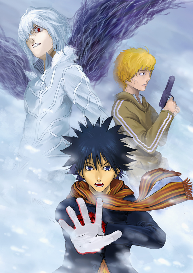 kamijou touma, accelerator, and hamazura shiage (toaru majutsu no index and 1 more) drawn by pajant