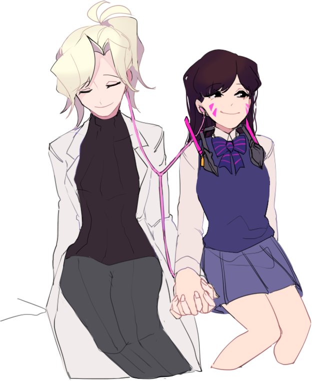 d.va and mercy (overwatch and 1 more) drawn by mwo_imma_hwag