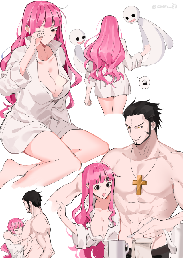 perona and dracule mihawk (one piece) drawn by joman