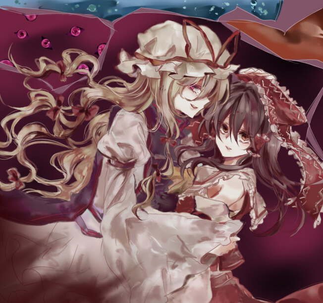 hakurei reimu and yakumo yukari (touhou) drawn by tukine