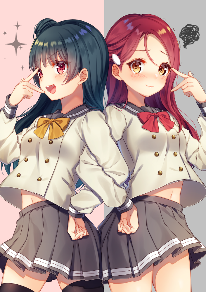 tsushima yoshiko and sakurauchi riko (love live! and 1 more) drawn by moyui_(myi_005)