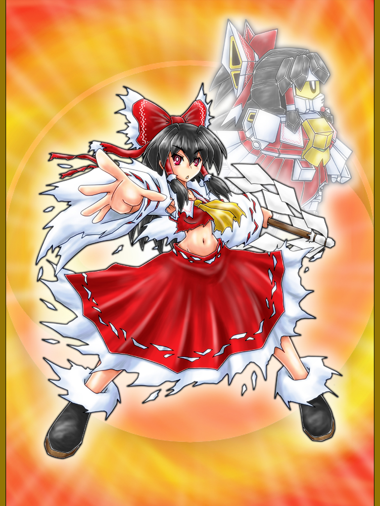 hakurei reimu and rx-78-2 gundam (touhou and 3 more) drawn by mayohi_neko