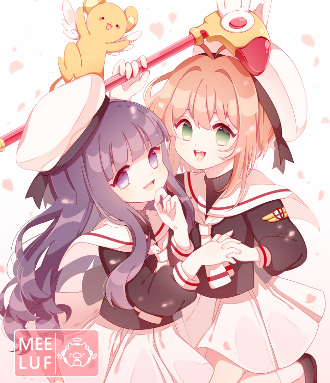 kinomoto sakura, kero, and daidouji tomoyo (cardcaptor sakura) drawn by meelaffs