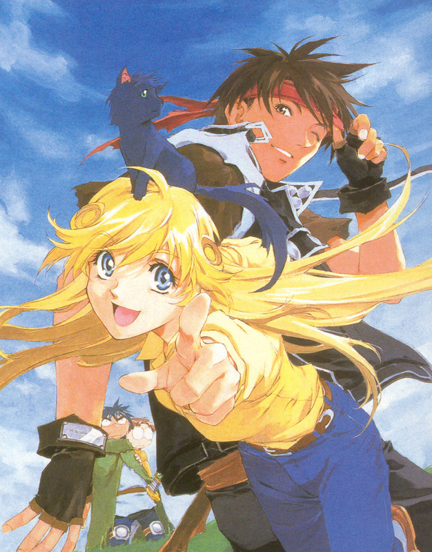 orphen, cleo everlastin, leki, volkan, and dortin (majutsushi orphen) drawn by kusaka_yuuya