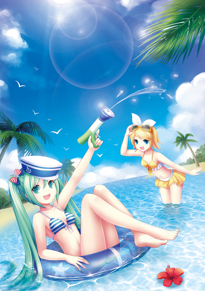 hatsune miku and kagamine rin (vocaloid) drawn by mao_a_mi_mi