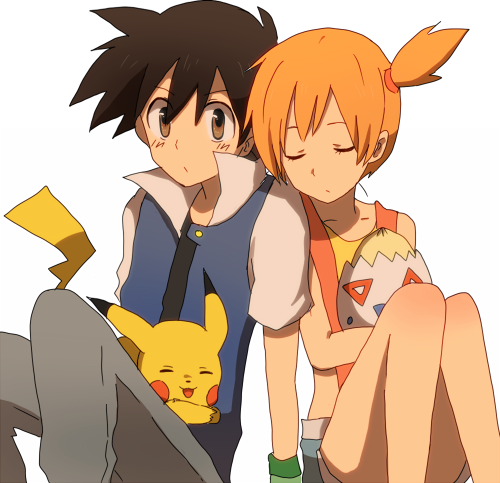 pikachu, ash ketchum, misty, and togepi (pokemon) drawn by chiasa_(kirakirakira)