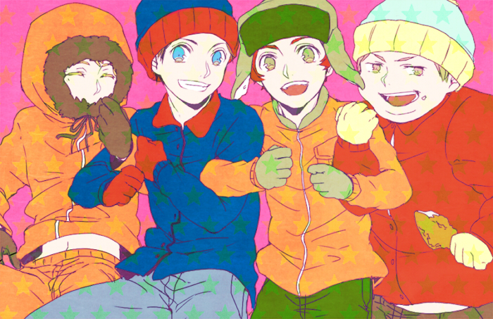 stan marsh, kenny mccormick, kyle broflovski, and eric cartman (south park) drawn by ichiko365