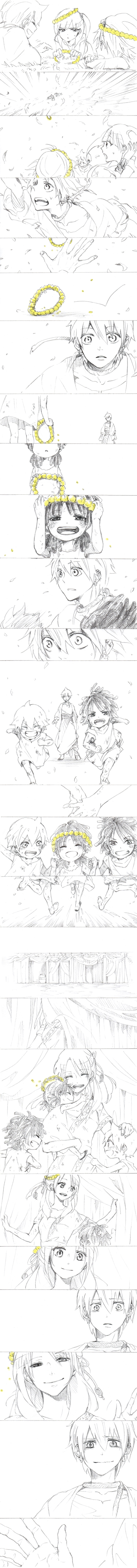 morgiana, aladdin, alibaba saluja, kassim, mariam, and 1 more (magi the labyrinth of magic) drawn by en_(sanote)