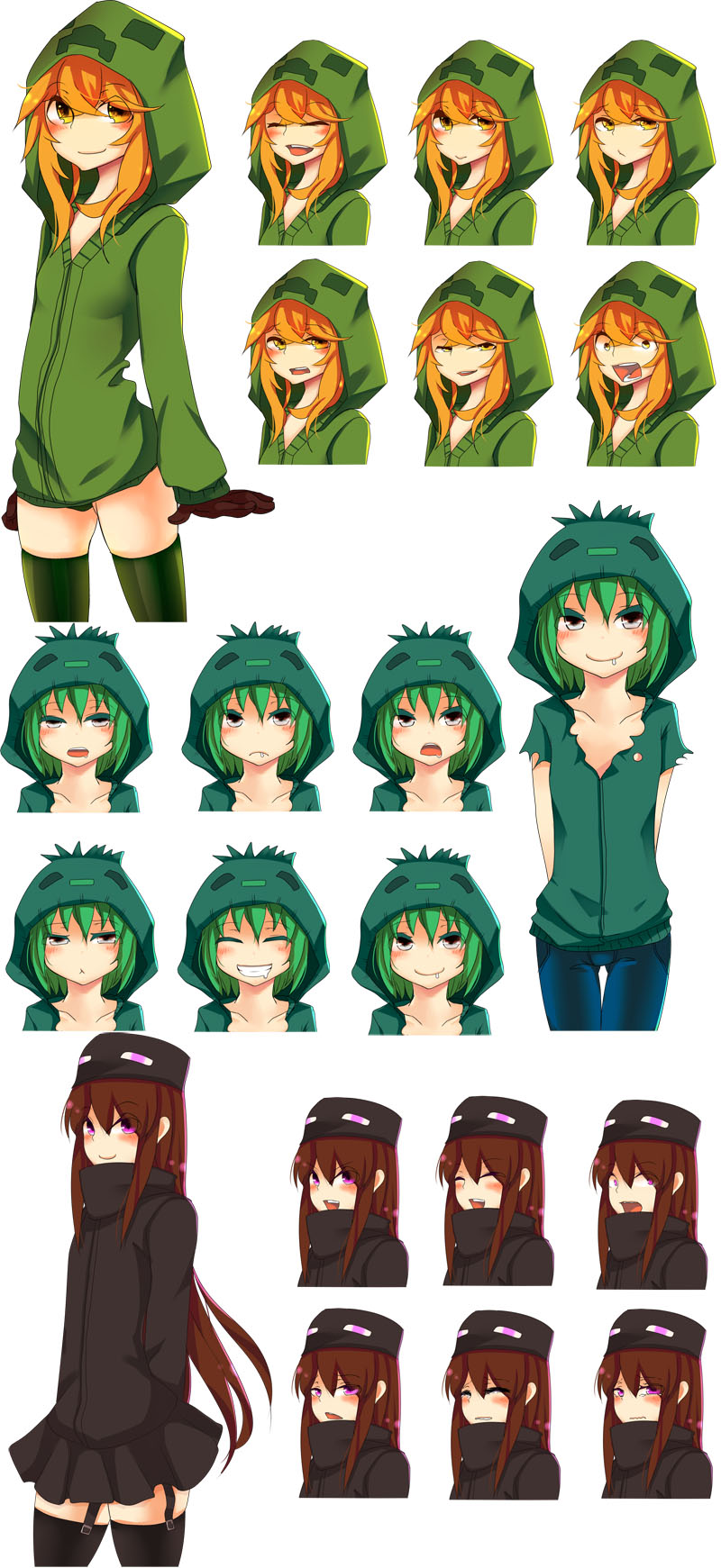 creeper, enderman, zombie, cupa, ander, and 1 more (original and 2 more) drawn by at2.