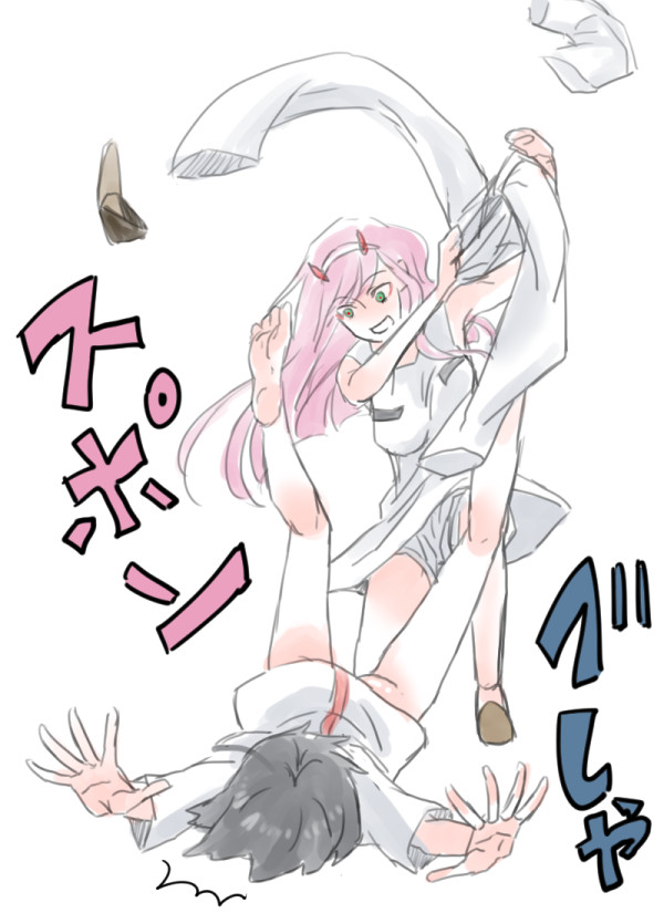 zero two and hiro (darling in the franxx) drawn by sakuragouti